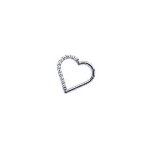 Clicker Frontal Corazón con Zirconias Engastadas - Polished y Blanco - 1.2x10mm