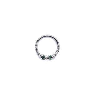 Clicker Frontal Serpientes y Zirconias Blancas y Verdes - Polished, Verde y Blanco - 1.2x10mm