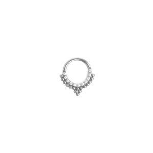 Clicker Frontal Doble Zirconias y Ornamental 3 Bolitas - Blanco y Polished - 1.2x8mm