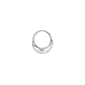 Clicker Frontal doble liso y fila zirconias 3 bolitas - Blanco y Polished - 1.2x10mm