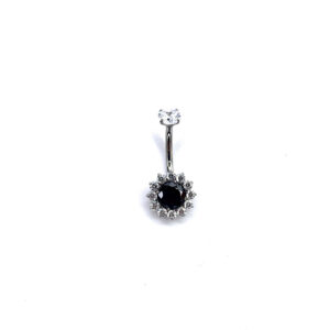 Ombligo Girasol Zirconia Negra Central y Zirconias Blancas- Negro y Blanco - 1.6x10x11mm